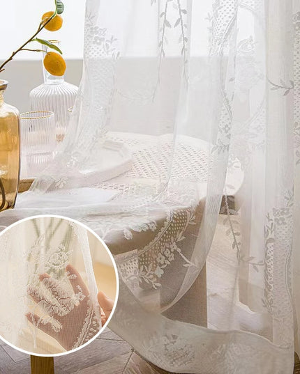 Retro Lace Gauze Curtain - Romantic Ruffle Edge Sheer for Living Room