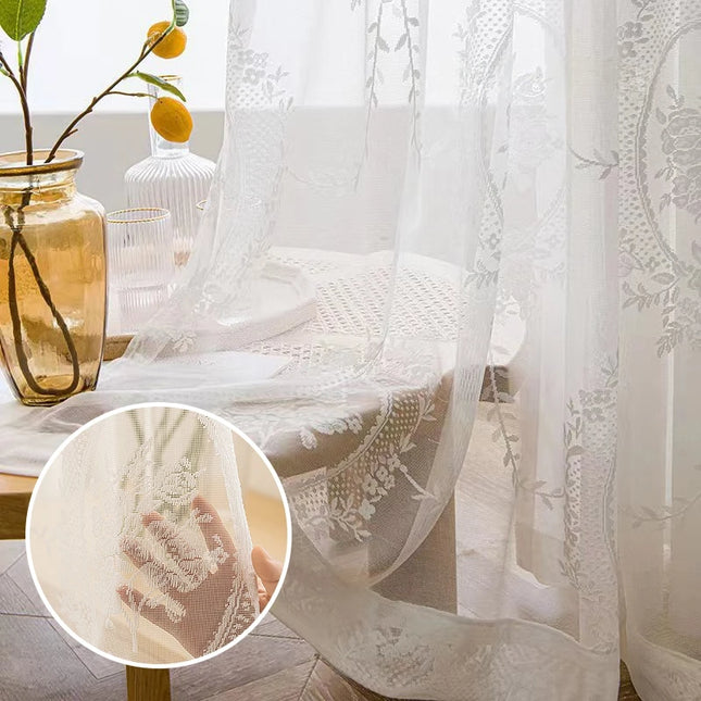 Retro Lace Gauze Curtain - Romantic Ruffle Edge Sheer for Living Room