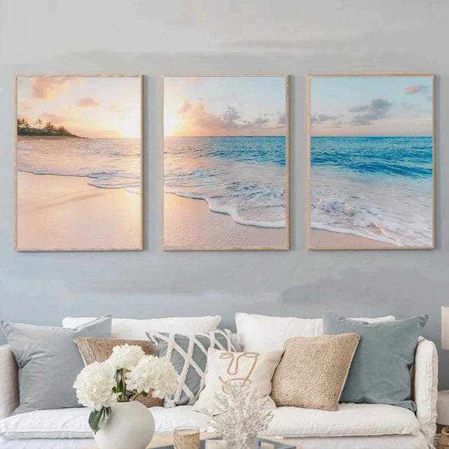 Seascape Blue Canvas Print - Modern Beach Landscape Wall Art Decor