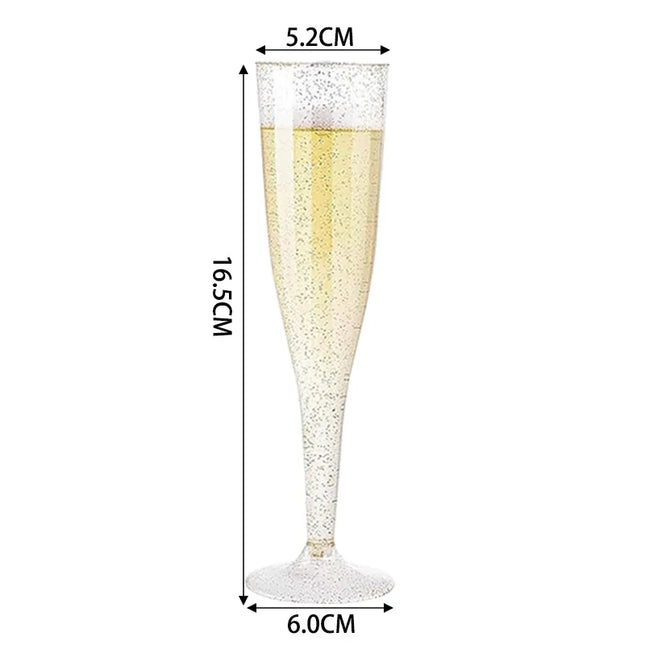 25/50Pcs Clear Champagne Flutes 5oz, Plastic Glitter Champagne Flutes