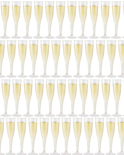 25/50Pcs Clear Champagne Flutes 5oz, Plastic Glitter Champagne Flutes