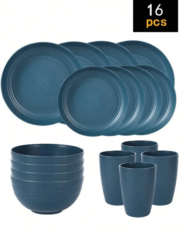4/16/24pcs Reusable Tableware Set - Eco-Friendly Plates, Bowls, Cups
