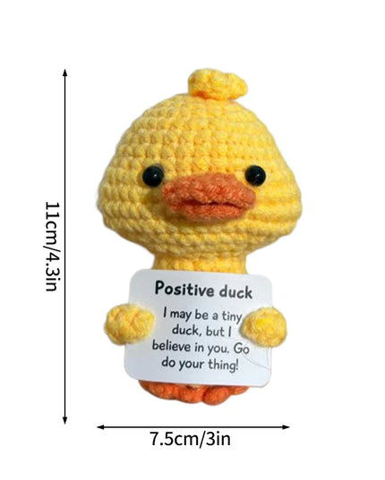 Funny Crochet Animal with Positive Card Ornament Handmade Knitted Ducks Fox Sheep Turtle Desk Figurine Creative Crochet Gift