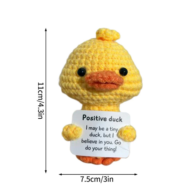 Funny Crochet Animal with Positive Card Ornament Handmade Knitted Ducks Fox Sheep Turtle Desk Figurine Creative Crochet Gift