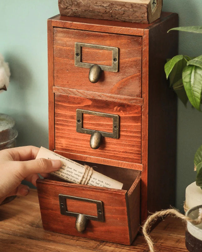 Modishion Retro Wooden Drawer Organizer - 3-Layer Storage Cabinet