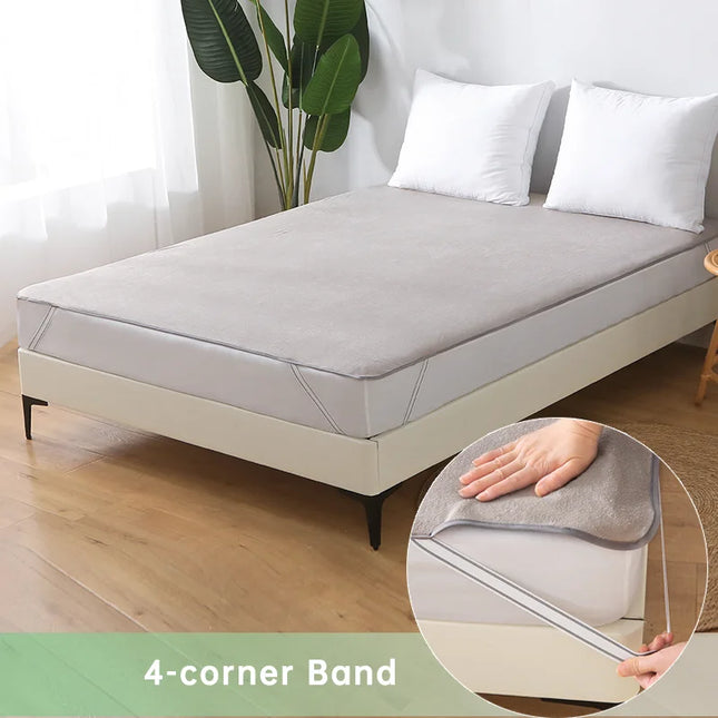 Anqianny Waterproof Mattress Cover - Soft Terry Fitted Sheet, Grey/White