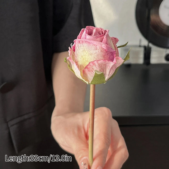 French Curled Rose Fake Flowers - Elegant Silk Bouquet for Home Decor