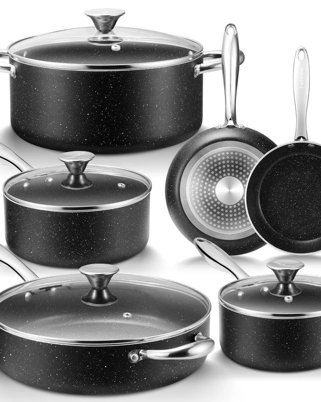 10-Piece Nonstick Pots and Pans Set - Induction Compatible Cookware