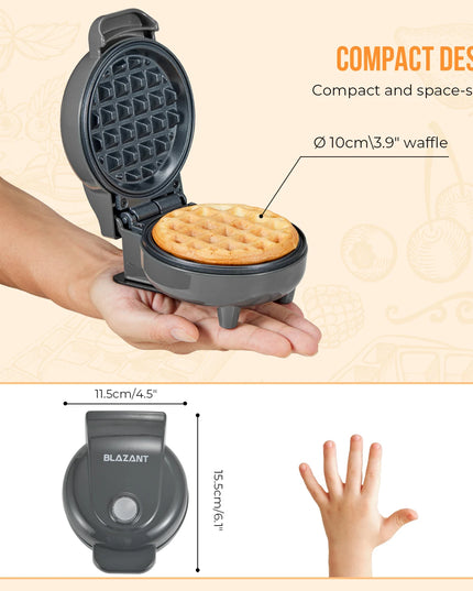 BLAZANT Mini Waffle Maker - Compact Nonstick Design for Quick Breakfast