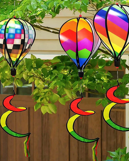 Rainbow Hot Air Balloon Wind Spinner - Vibrant Garden Decor Twister