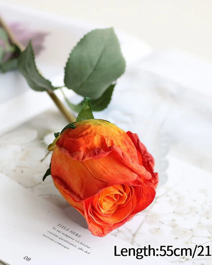 French Curled Rose Fake Flowers - Elegant Silk Bouquet for Home Decor