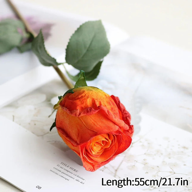 French Curled Rose Fake Flowers - Elegant Silk Bouquet for Home Decor