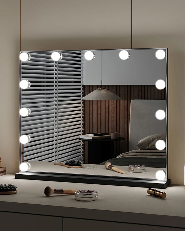 Modishion Rectangular LED Makeup Mirror - Adjustable Brightness & Colors
