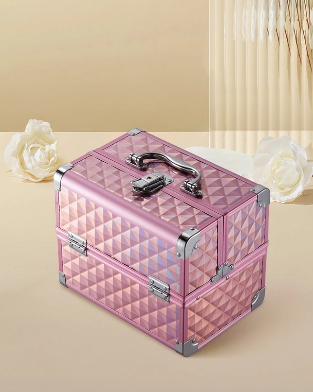 Modishion Portable Makeup Case with Mirror - 2 Trays for Storage