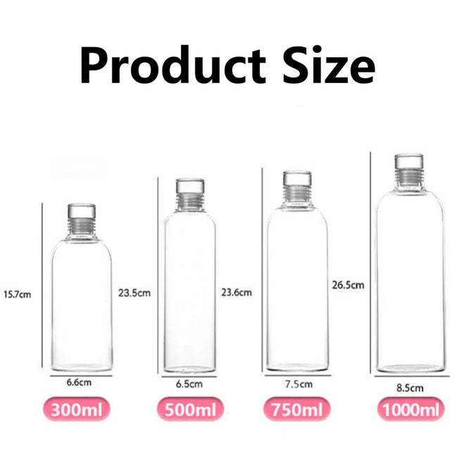 300-1000ml Glass Water Bottle Large Capacity