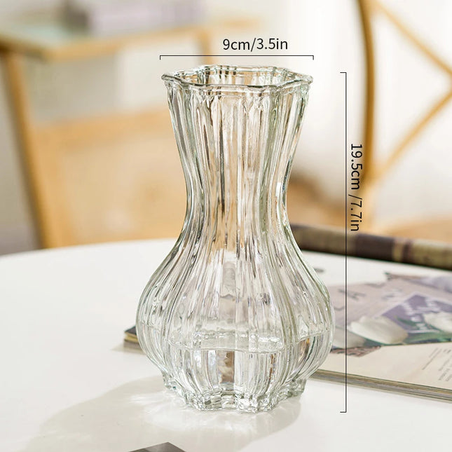 Glass Transparent Flower Vase Retro Hydroponics Plants Pot Clear Flower Container Flowers Arrangement Bottle Table Decoration