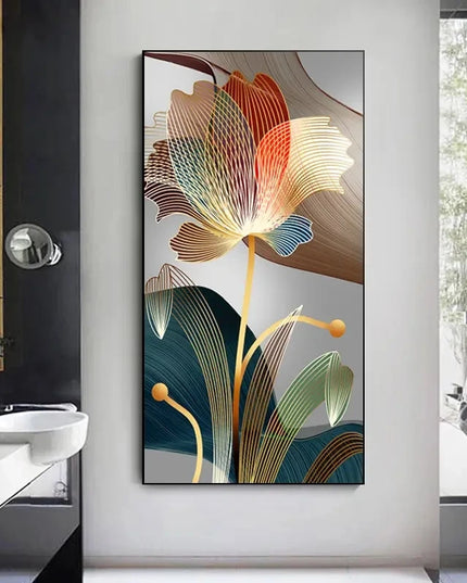 Luxury Abstract Flower Canvas Art - Modern Golden Lines for Home Decor