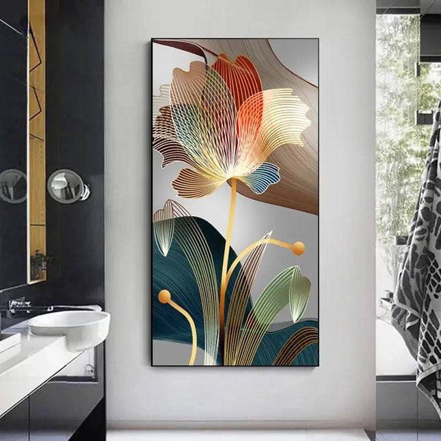Luxury Abstract Flower Canvas Art - Modern Golden Lines for Home Decor