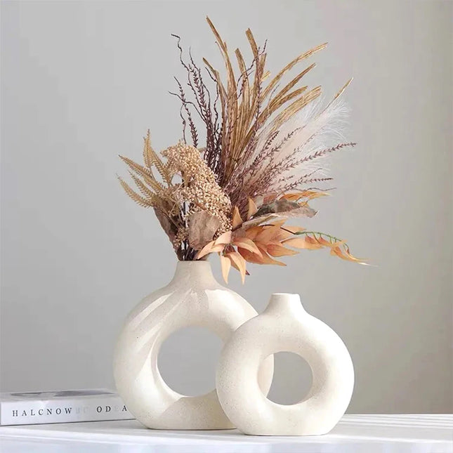 Nordic Ceramic Vase - Circular Hollow Donut Style for Home Decor