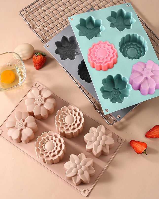 Eco-Friendly Silicone Cake Mold - 6 Flower Shapes for Baking Fun