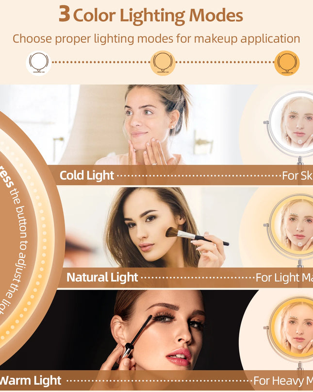 Beauty Star 8" Makeup Mirror with Light - 10X Magnification, Adjustable Height