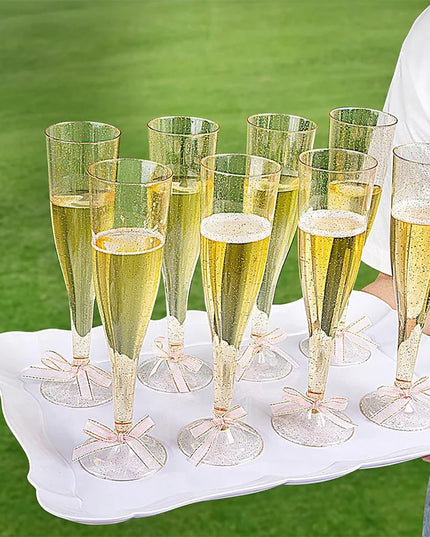 25/50Pcs Clear Champagne Flutes 5oz, Plastic Glitter Champagne Flutes