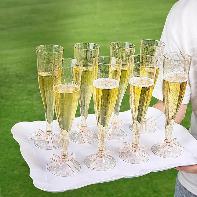 25/50Pcs Clear Champagne Flutes 5oz, Plastic Glitter Champagne Flutes