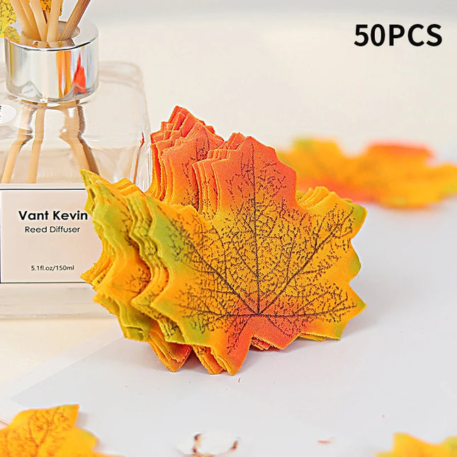 50-200Pcs Artificial Maple Leaves - Silk Decor for Weddings & Parties