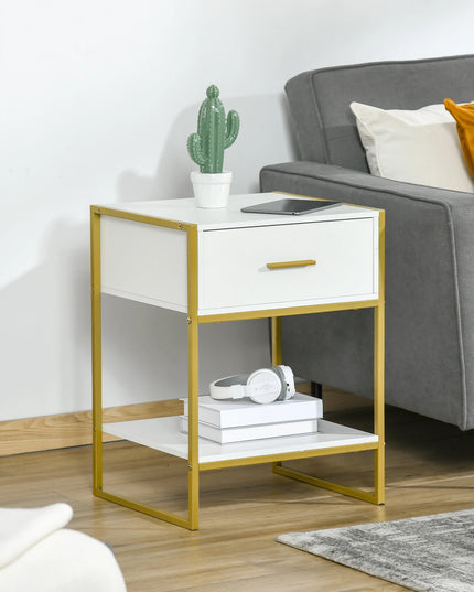 HOMCOM Modern White and Gold Bedside Table - Stylish Nightstand