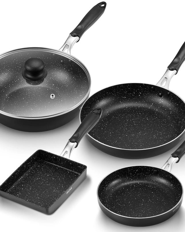 Bezia 5-Piece Induction Pots and Pans Set - Nonstick and Dishwasher Safe