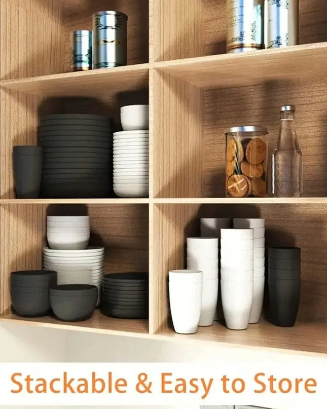 4/16/24pcs Reusable Tableware Set - Eco-Friendly Plates, Bowls, Cups