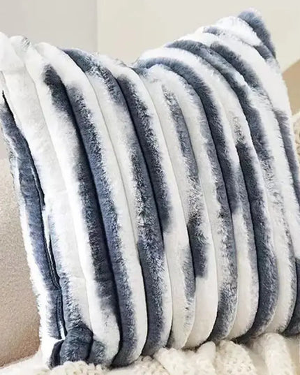 Anqianny Double-Sided Faux Fur Cushion Cover - Fuzzy Striped Decorative Pillow
