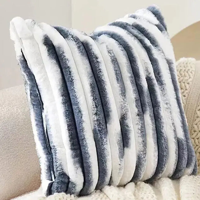 Anqianny Double-Sided Faux Fur Cushion Cover - Fuzzy Striped Decorative Pillow