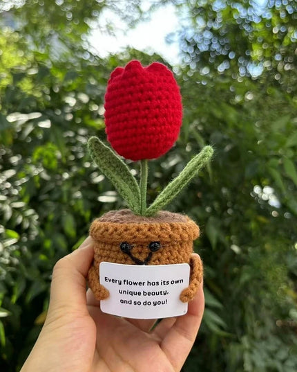 Handmade Crochet Sunflower Decor - Wool Potted Ornament for Auto Interior