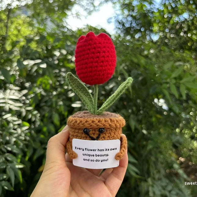 Handmade Crochet Sunflower Decor - Wool Potted Ornament for Auto Interior