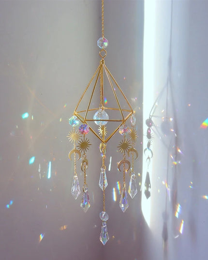 Sun Catchers Crystal Pendant Window Wind Chime Star Moon Light Catchers Rainbow Chaser Plated Colorful Hanging Drop Garden Decor