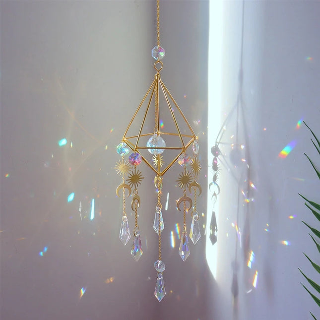 Sun Catchers Crystal Pendant Window Wind Chime Star Moon Light Catchers Rainbow Chaser Plated Colorful Hanging Drop Garden Decor
