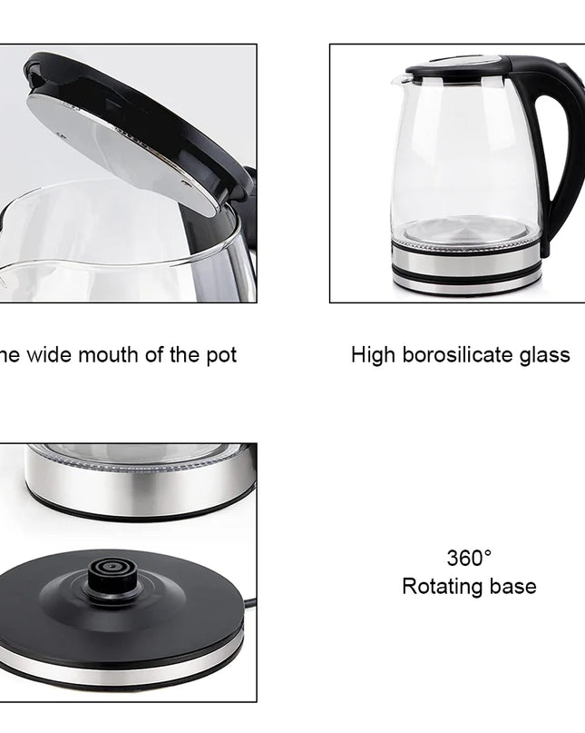 220V 1.8L Electric Glass Kettle - 1500W Home Water Boiler