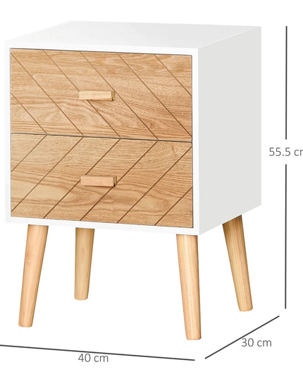 HOMCOM Modern Bedside Table - 2 Drawers Wooden Storage Chest