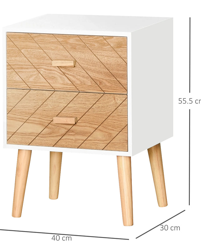 HOMCOM Modern Bedside Table - 2 Drawers Wooden Storage Chest
