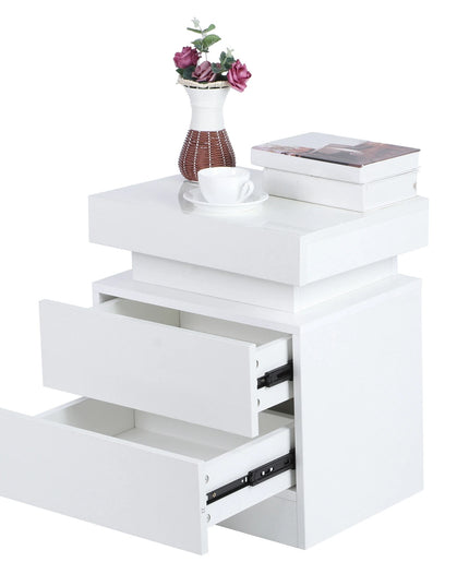 Modern RGB Light Bedside Table - Large Capacity 2 Drawer Nightstand