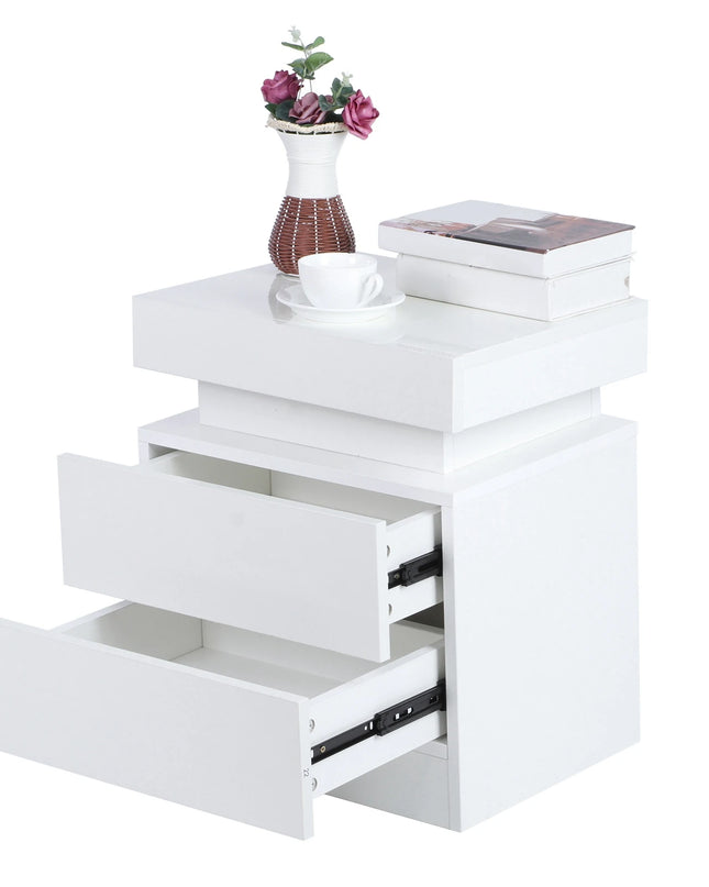 Modern RGB Light Bedside Table - Large Capacity 2 Drawer Nightstand