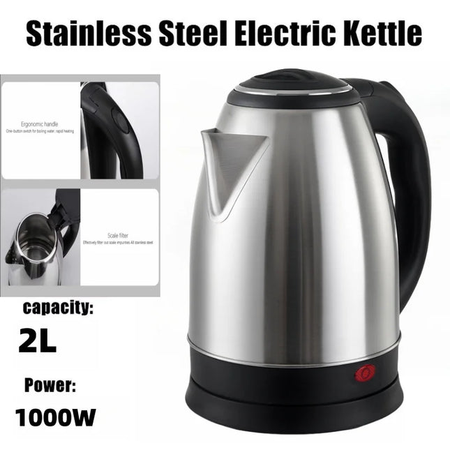 Stainless Steel Electric Kettle 2L - Hot Water Boiler for Tea & Coffee