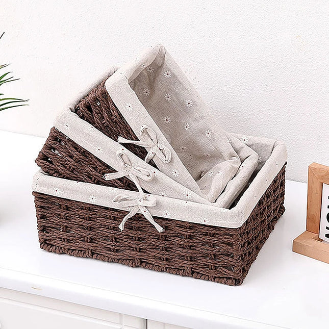 Woven Storage Baskets Organizers Picnic Breakfast Basket Laundry Box Sundries Storage Basket Desktop Cosmetics Snack Storage Box