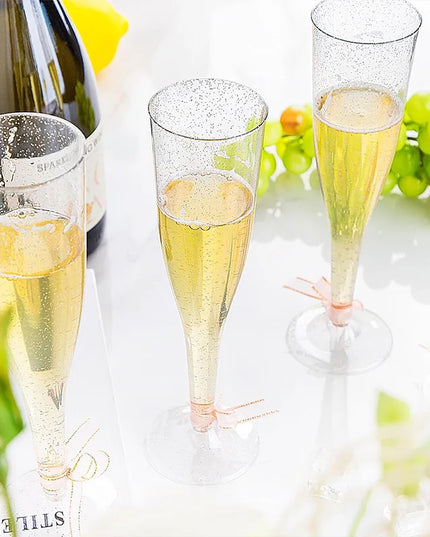 25/50Pcs Clear Champagne Flutes 5oz, Plastic Glitter Champagne Flutes