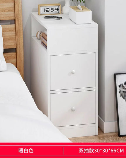 Modern Slim Bedroom Bedside Table - 2 Drawer Nightstand Storage