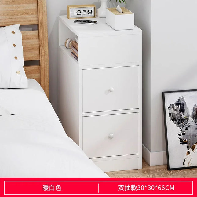 Modern Slim Bedroom Bedside Table - 2 Drawer Nightstand Storage