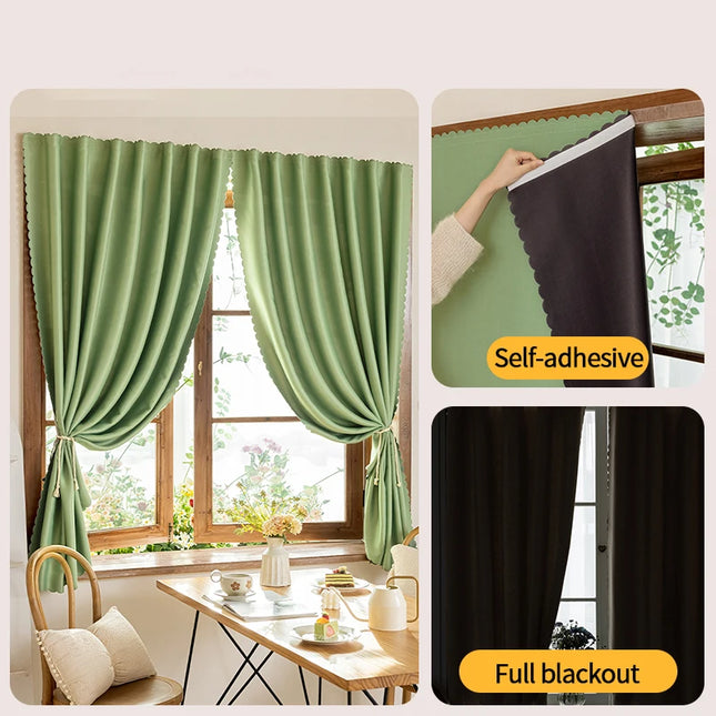 Simple Blackout Bedroom Curtains - High Shading, Self-Adhesive Design