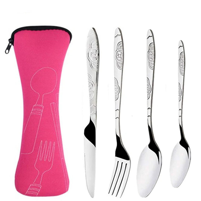 Portable Stainless Steel Dinnerware Set - 3Pcs/4Pcs/7Pcs Cutlery Kit