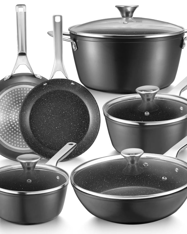 BEZIA 10-Piece Nonstick Induction Cookware Set - Durable and Versatile
